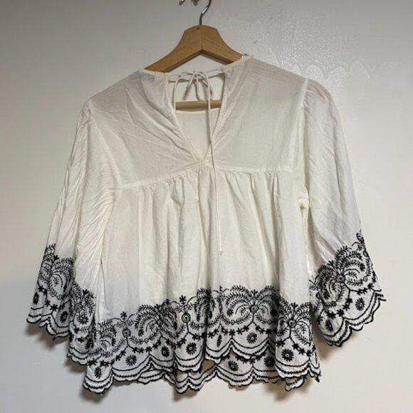 Zara Basic Collection White Boho Embroidered Women's Blouse Size S - Picture 5 of 8
